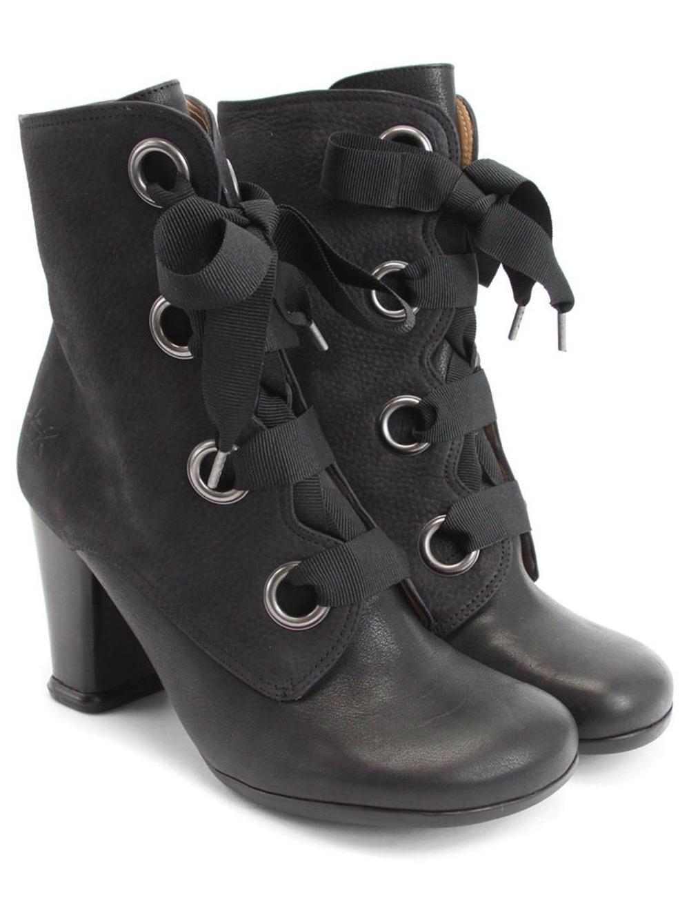 John Fluevog Robyn Black Leather Lace-Up Boots